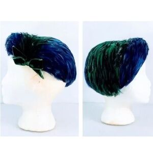 Jack McConnell Flair 50's Vintage Coque Iridescent Feather Curved Tilt Hat